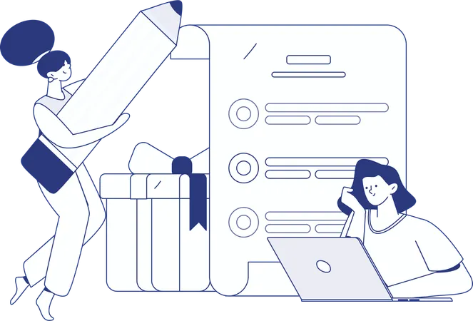 顧客感情調査を行う女性従業員  イラスト