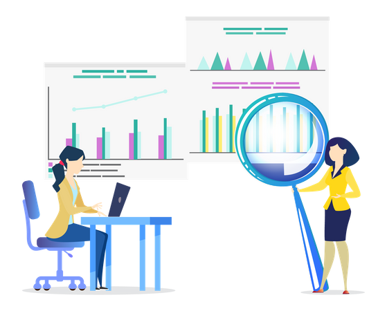 Female employees doing data analytics Illustration