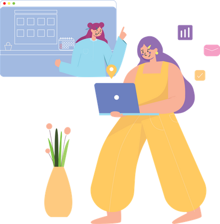 Female employees doing online meeting  イラスト