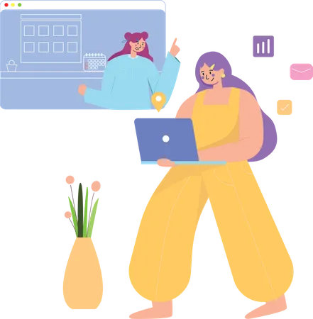 Female employees doing online meeting  Illustration