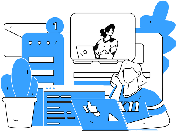 Female employees doing online meeting  Illustration