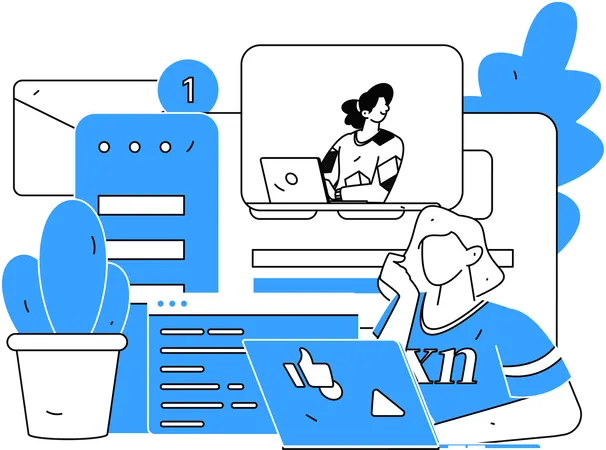 Female employees doing online meeting  Illustration