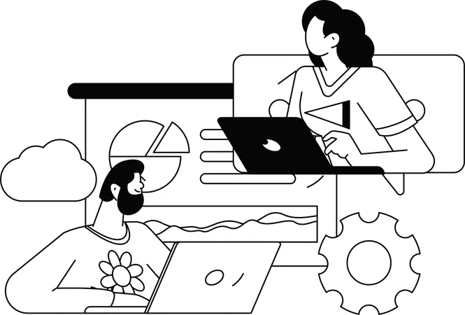 Female employees doing online meeting  Illustration