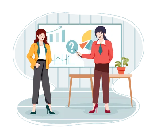Female employees giving presentation Illustration