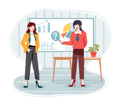 Female employees giving presentation  Illustration