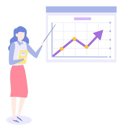 Female employees work with data analysis Illustration