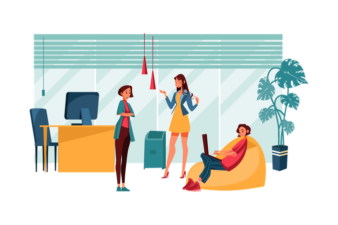 Female employees working at co-working space Illustration
