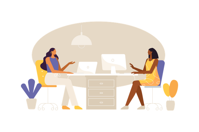 Female employees working at office workspace  Illustration