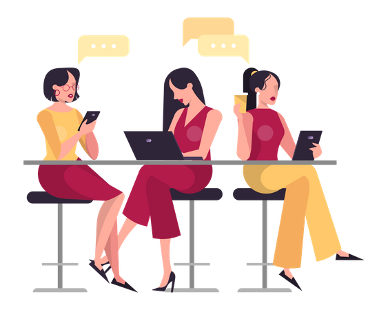 Female employees working in office Illustration