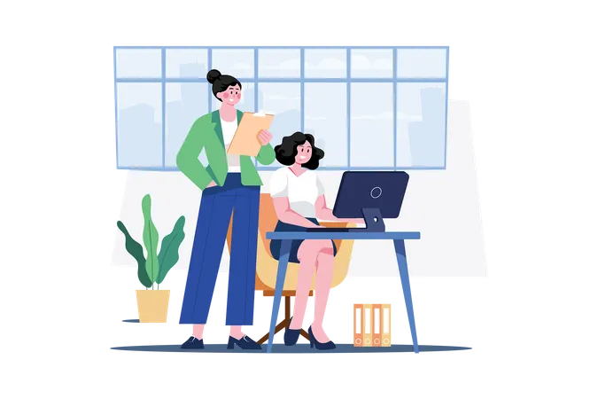 Female employees working in office  Illustration