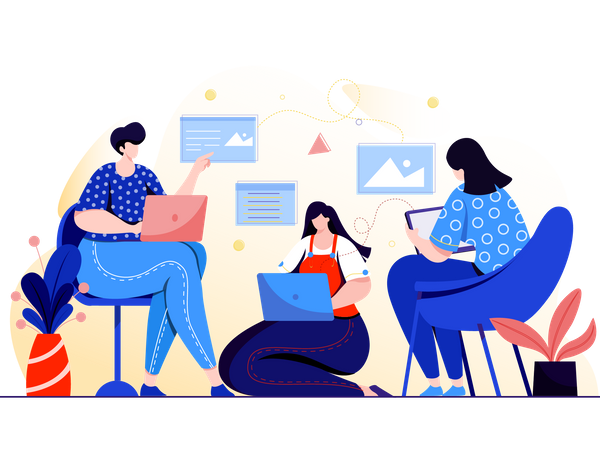 Female employees working in office  Illustration