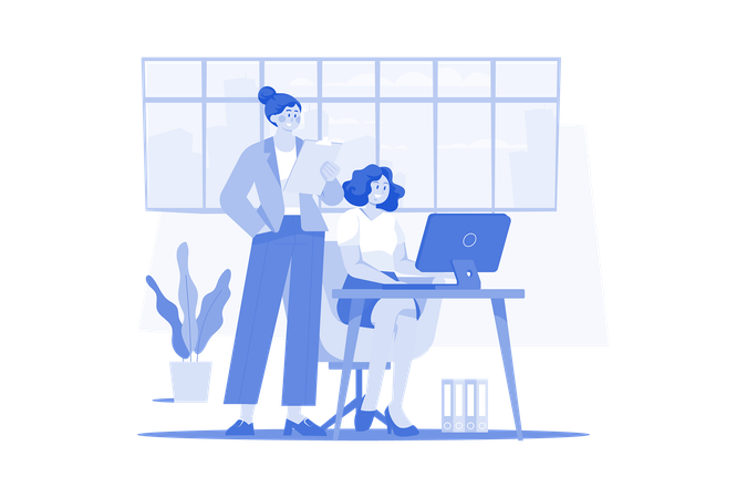 Female employees working in office  Illustration