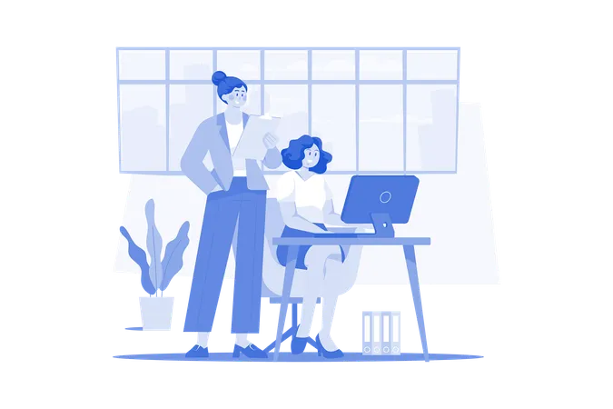 Female employees working in office  Illustration