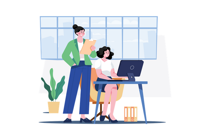 Female employees working in office  Illustration