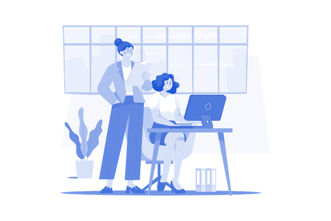 Female employees working in office  Illustration