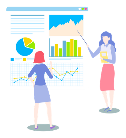 Female employees working on data analytics Illustration