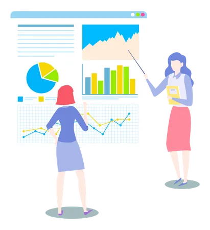 Female employees working on data analytics Illustration