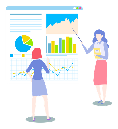 Female employees working on data analytics  Illustration