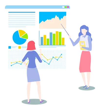 Female employees working on data analytics  Illustration