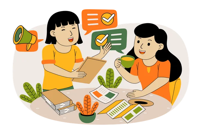 Female employees working on task list  Illustration