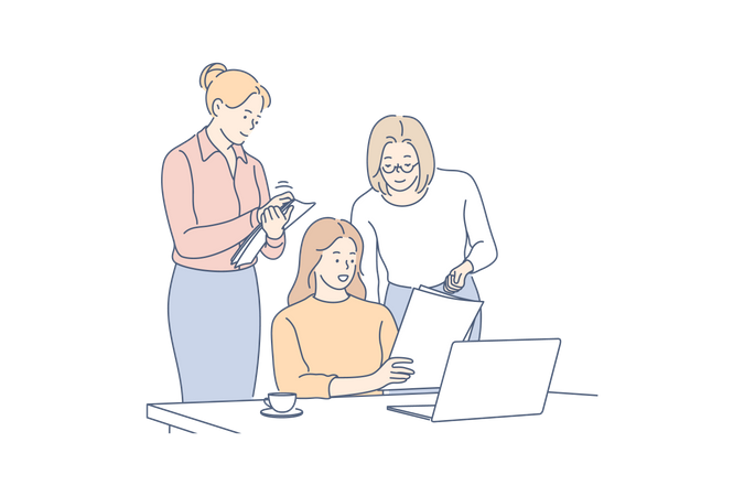 Female employees working together  Illustration