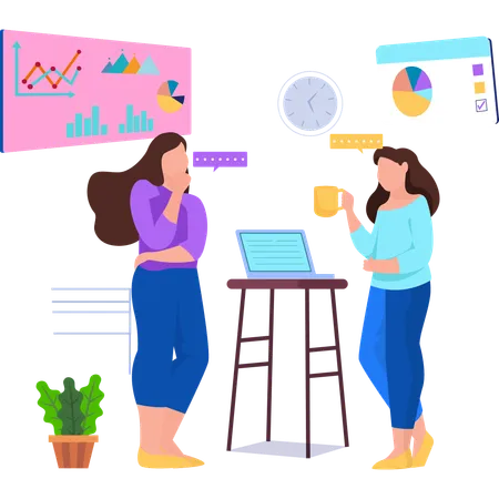 Female employees working together at office  Illustration