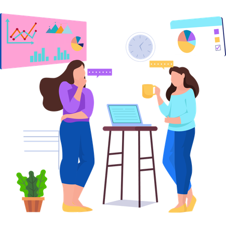 Female employees working together at office  Illustration