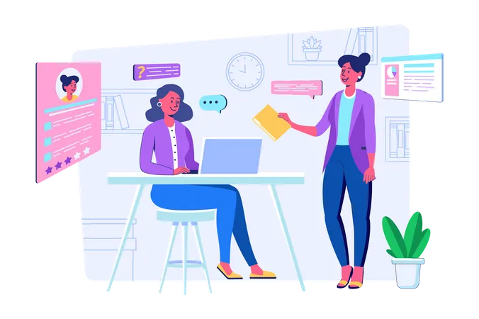 Female employees working together at office  Illustration