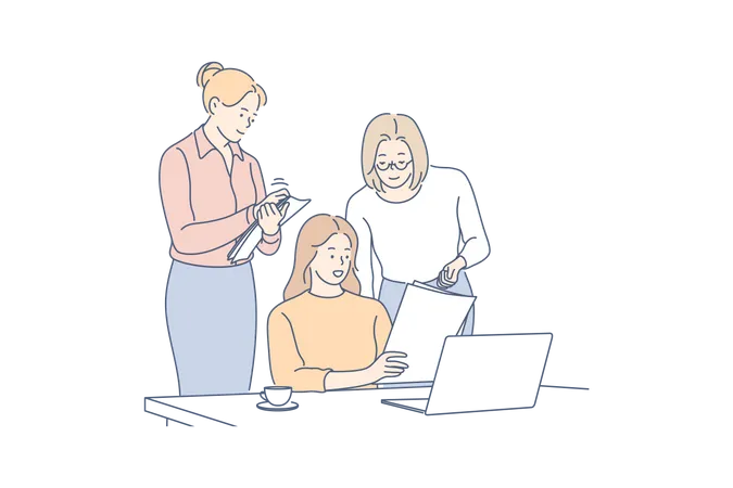 Female employees working together  Illustration