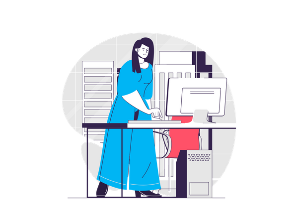 Female employer working on computer Illustration