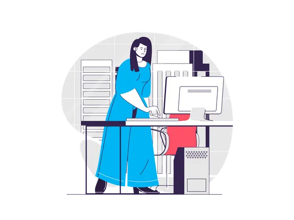Female employer working on computer Illustration