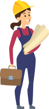 Best Premium Female engineer going to work Illustration download in PNG &  Vector format