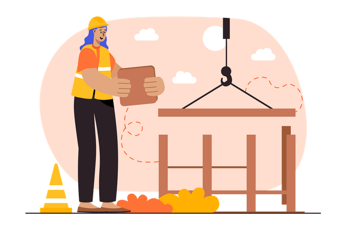 Female engineer working at construction site Illustration