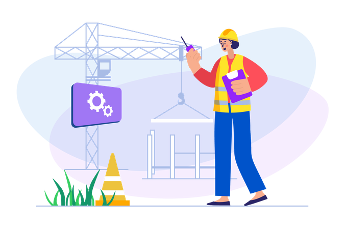Female engineer working at site Illustration