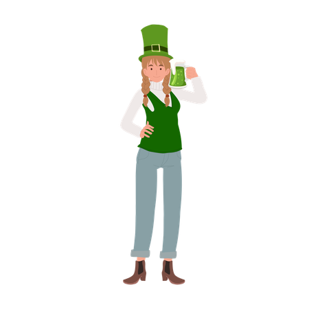 Female Enjoying Green Beer on St patricks day  Illustration