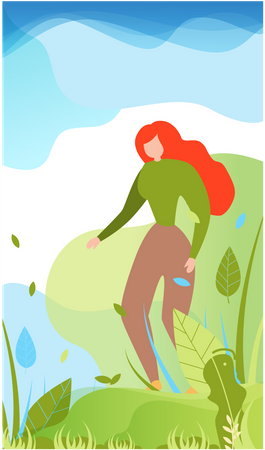 Female enjoying leisure time in garden  Illustration