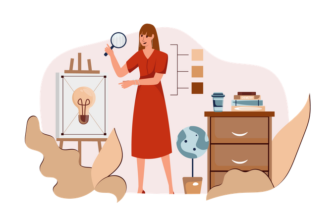 Female entrepreneur searching for idea Illustration