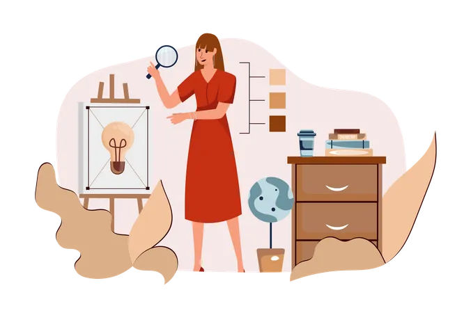 Female entrepreneur searching for idea Illustration
