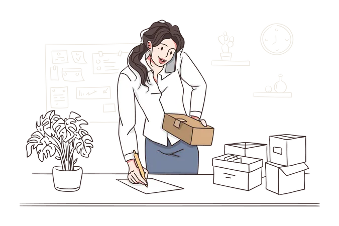 Female entrepreneur writing delivery address  Illustration