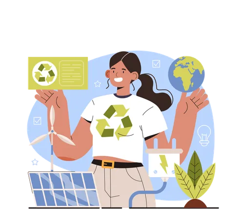 Diverse Women In Science Female Environmental Engineer Developing Solutions To Recycling Waste Disposal Water And Air Pollution Problem Flat Vector Illustration Illustration