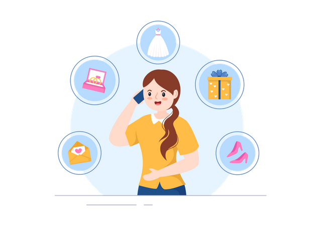 Female event planner talking on phone  Illustration