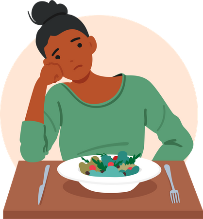 Female Experiencing Appetite Loss Due To Gastritis. Cartoon People Vector Illustration  Illustration