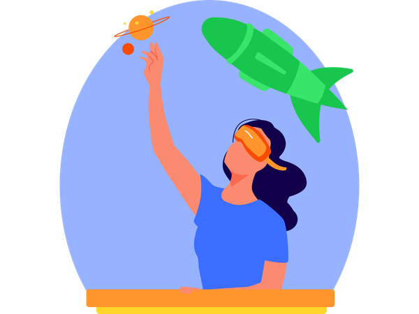 Female Experiencing VR  Illustration