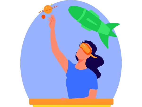 Female Experiencing VR  Illustration