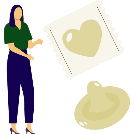 Female explaining about condom packet  Illustration