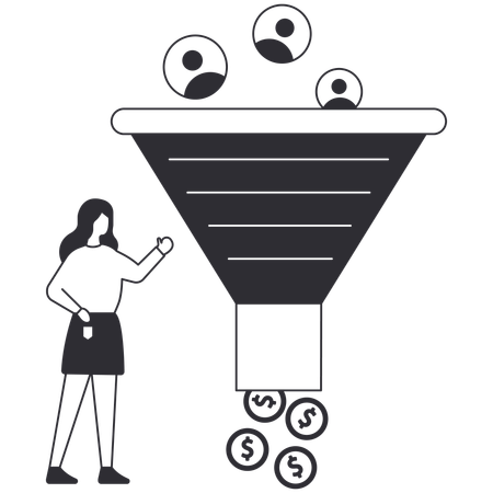 Female explaining about sales funnel  Illustration