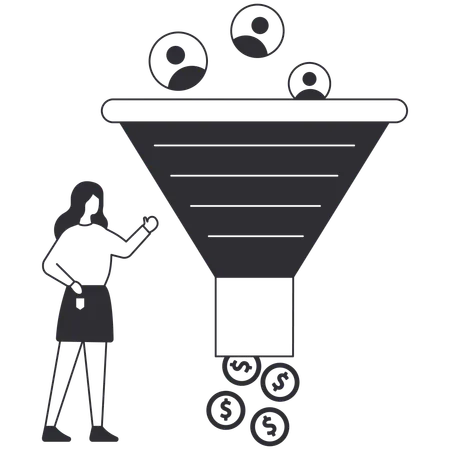 Female explaining about sales funnel  Illustration