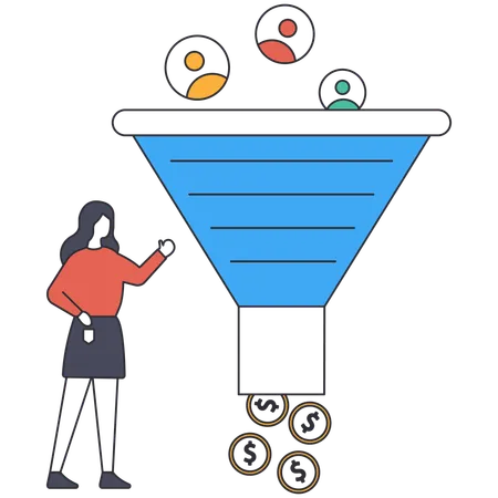 Female explaining about sales funnel  Illustration