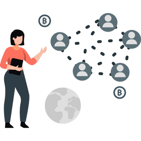 Female explaining global networking  Illustration