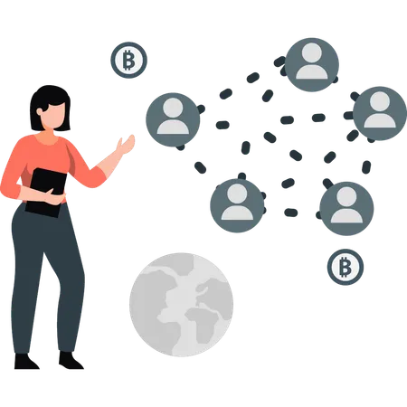 Female explaining global networking  Illustration